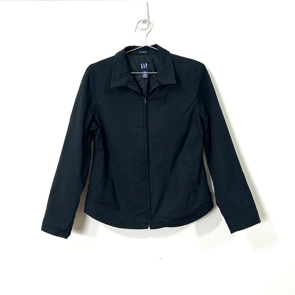 VTG GAP Jacket M Black Zip Classic Stretch Cotton Y2K 90s Style 2001 Lined - Picture 1 of 11